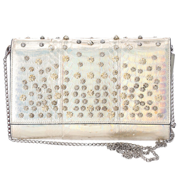 Christian Louboutin Paloma Clutch Crossbody Bag Light Gold Python Studded